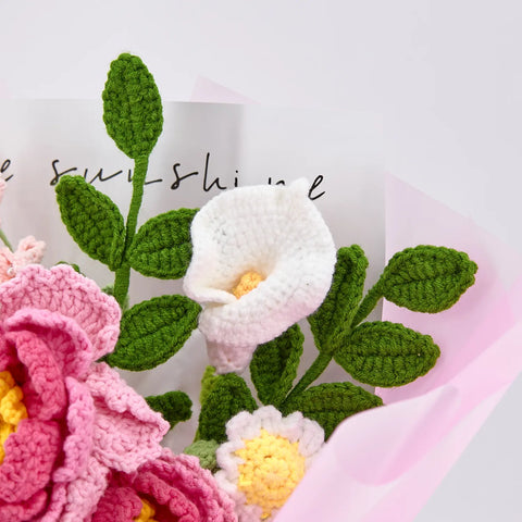 YSHomy Customized Crochet Flowers Bouquet with Peony