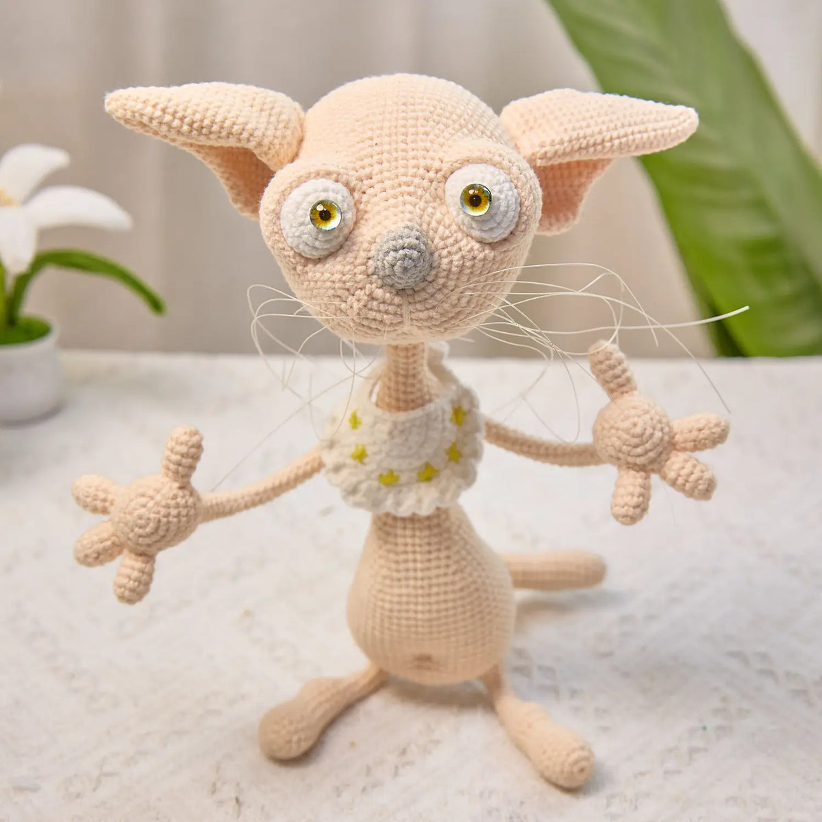 YSHomy Handmade Poseable Wired Skeleton Sphynx Cat Doll