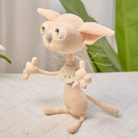 YSHomy Handmade Poseable Wired Skeleton Sphynx Cat Doll