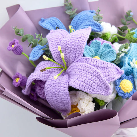 YSHomy Big Mixed Purple Crochet Bouquet with Lily