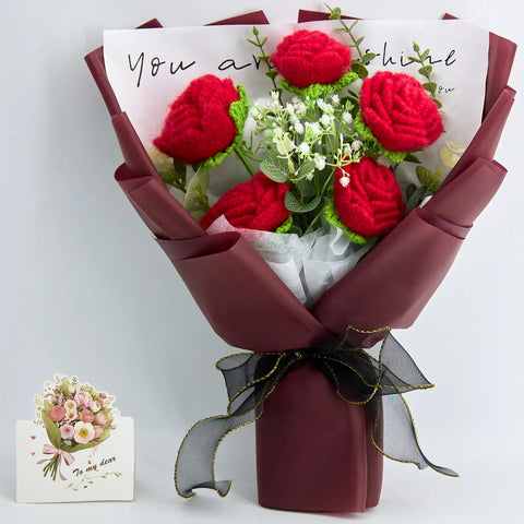YSHomy Crochet Pure Red Rose Bouquet