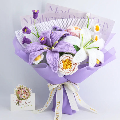 YSHomy Crochet Lily & Peony Bouquet for Mother's Day