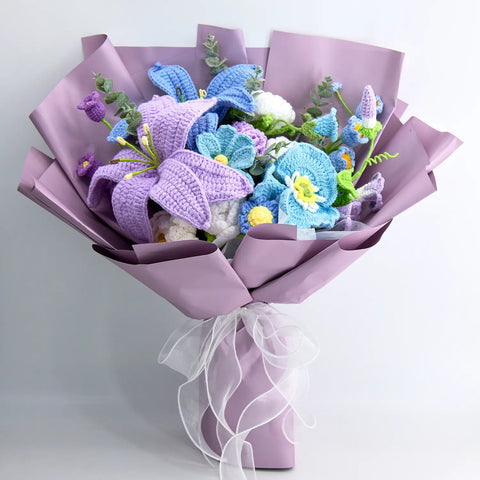 YSHomy Big Mixed Purple Crochet Bouquet with Lily