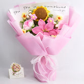 YSHomy Crochet Lily Sunflower Rose Carnation Bouquet-Pink