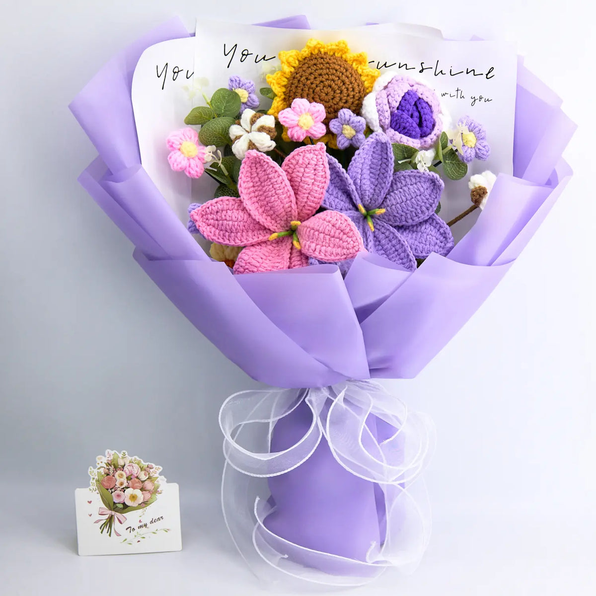 YSHomy Crochet Lily Sunflower Rose Bouquet-Purple
