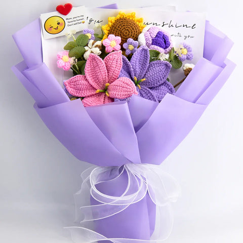 YSHomy Crochet Lily Sunflower Rose Bouquet-Purple