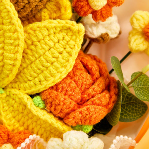 YSHomy Crochet Flower Bouquet with Graduation Bear-Yellow