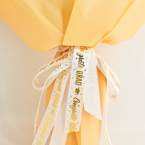 YSHomy Crochet Flower Bouquet with Graduation Bear-Yellow