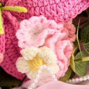 YSHomy Gehäkelter Blumenstrauß mit Abschluss-Bär – Rosa