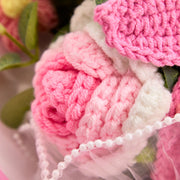 YSHomy Gehäkelter Blumenstrauß mit Abschluss-Bär – Rosa