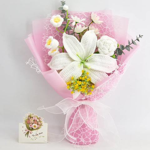 YSHomy Crochet Big Lily Flower Bouquet-Pink