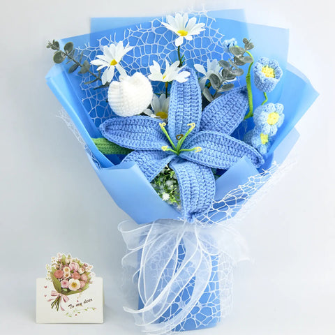 YSHomy Crochet Big Lily Flower Bouquet-Blue