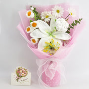 Crochet bouquet of large pink lilies
