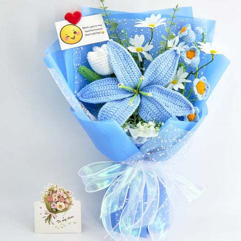 YSHomy Crochet Big Lily Flower Bouquet-Blue