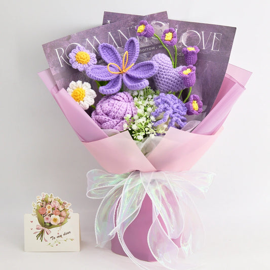 Crochet bouquet of tulip, rose, carnation and daisy