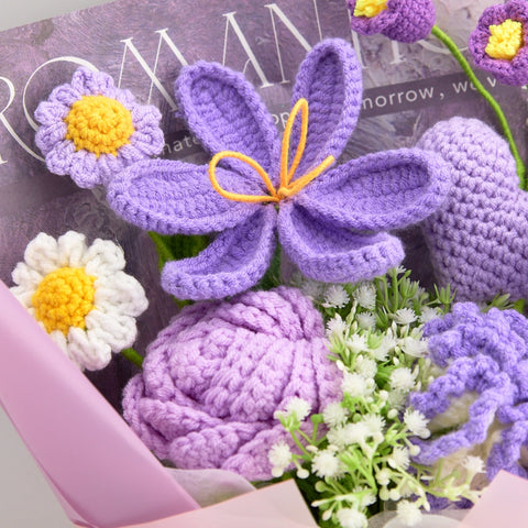 YSHomy Crochet Tulip Rose Carnation Daisy Bouquet