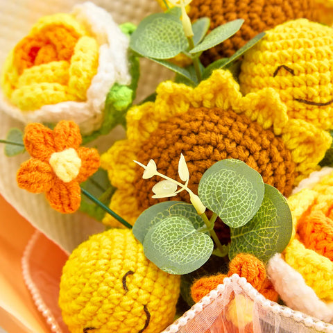YSHomy Yellow Crochet Emoji Bouquet with Sunflower