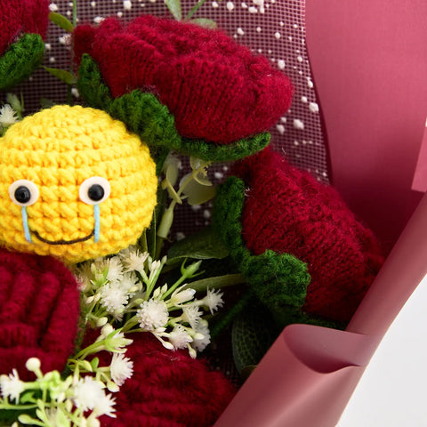 YSHomy Red Crochet Emoji Bouquet with Rose