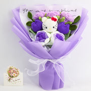 Crochet bouquet with purple roses, tulips and crocheted HK lettering