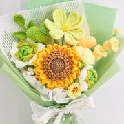 YSHomy Grand Bouquet de Cœurs de Tournesols et Roses au Crochet Vert
