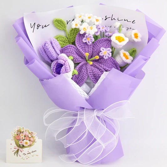 Purple crochet bouquet led by crochet lilies