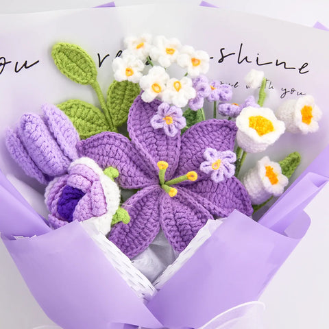 YSHomy Crochet Purple Lily Rose Bouquet