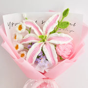 YSHomy Crochet Pink & White Lily Rose Bouquet