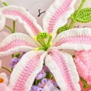 YSHomy Crochet Pink & White Lily Rose Bouquet