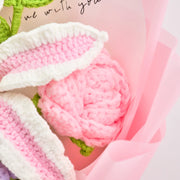 YSHomy Crochet Pink & White Lily Rose Bouquet