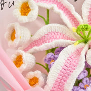 YSHomy Crochet Pink & White Lily Rose Bouquet