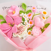 YSHomy Pink Crochet Thai Rose Lily Bouquet