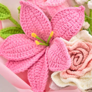 YSHomy Pink Crochet Thai Rose Lily Bouquet