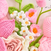 YSHomy Pink Crochet Thai Rose Lily Bouquet