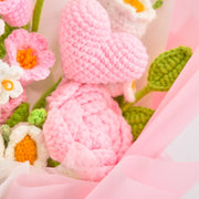YSHomy Pink Crochet Thai Rose Lily Bouquet
