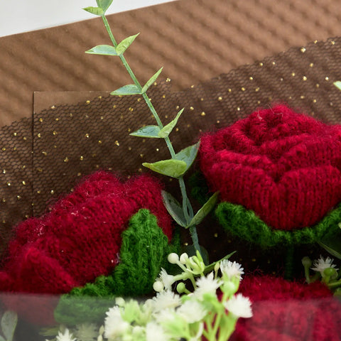 YSHomy Crochet Dark Red Rose Bouquet