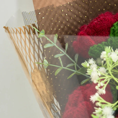 YSHomy Crochet Dark Red Rose Bouquet