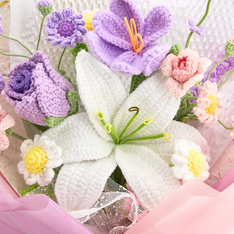 YSHomy Crochet Lily Rose Tulip Daisy Bouquet