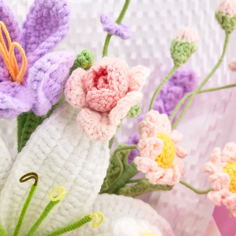 YSHomy Crochet Lily Rose Tulip Daisy Bouquet