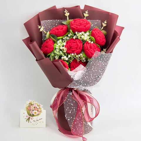 YSHomy Crochet Red Rose Bouquet