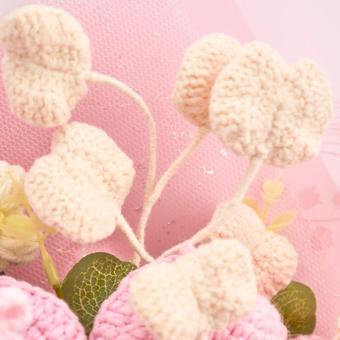 YSHomy Crochet Pink Lily & Rose Bouquet