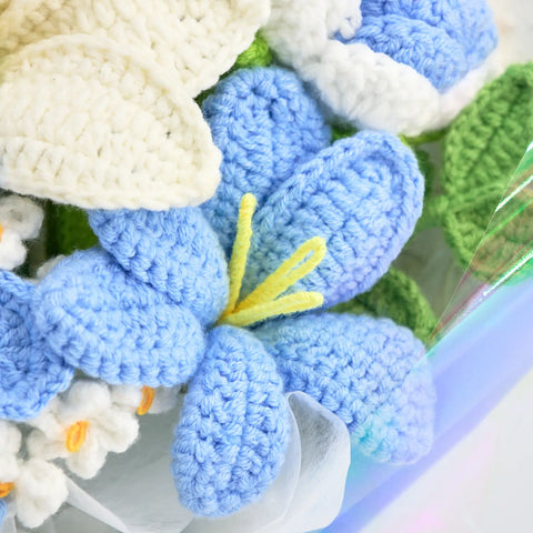 YSHomy Crochet Blue & White Lily Bouquet