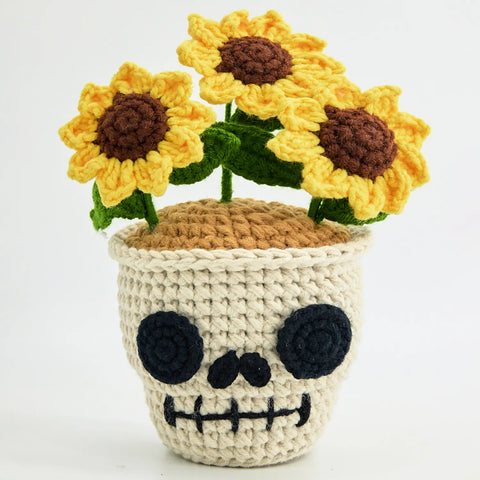 YSHomy Crochet Skull Sunflower Pot with Spider