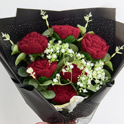 YSHomy Crochet Dark Red Rose Bouquet with Black Wrapping