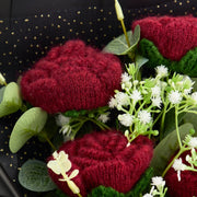 YSHomy Crochet Dark Red Rose Bouquet with Black Wrapping