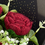 YSHomy Crochet Dark Red Rose Bouquet with Black Wrapping