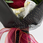 YSHomy Crochet Dark Red Rose Bouquet with Black Wrapping
