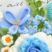 YSHomy Ramo de ganchillo de rosa tailandesa, tulipán y corazón-Azul