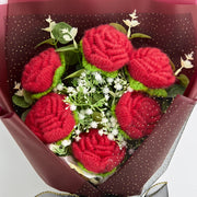 YSHomy Crochet Pure Red Rose Bouquet with Red Wrapping