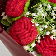 YSHomy Crochet Pure Red Rose Bouquet with Red Wrapping