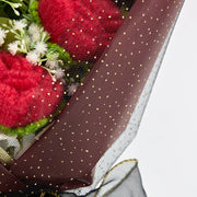 YSHomy Crochet Pure Red Rose Bouquet with Red Wrapping